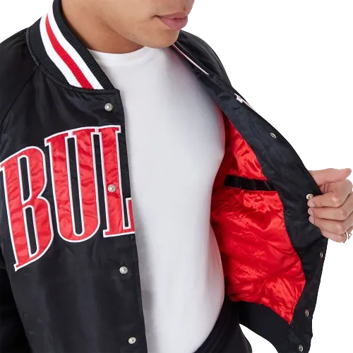 Giacca Bomber Chicago Bulls NBA Applique Satin Nera