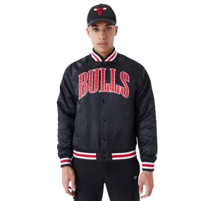 Giacca Bomber Chicago Bulls NBA Applique Satin Nera