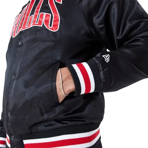 Giacca Bomber Chicago Bulls NBA Applique Satin Nera