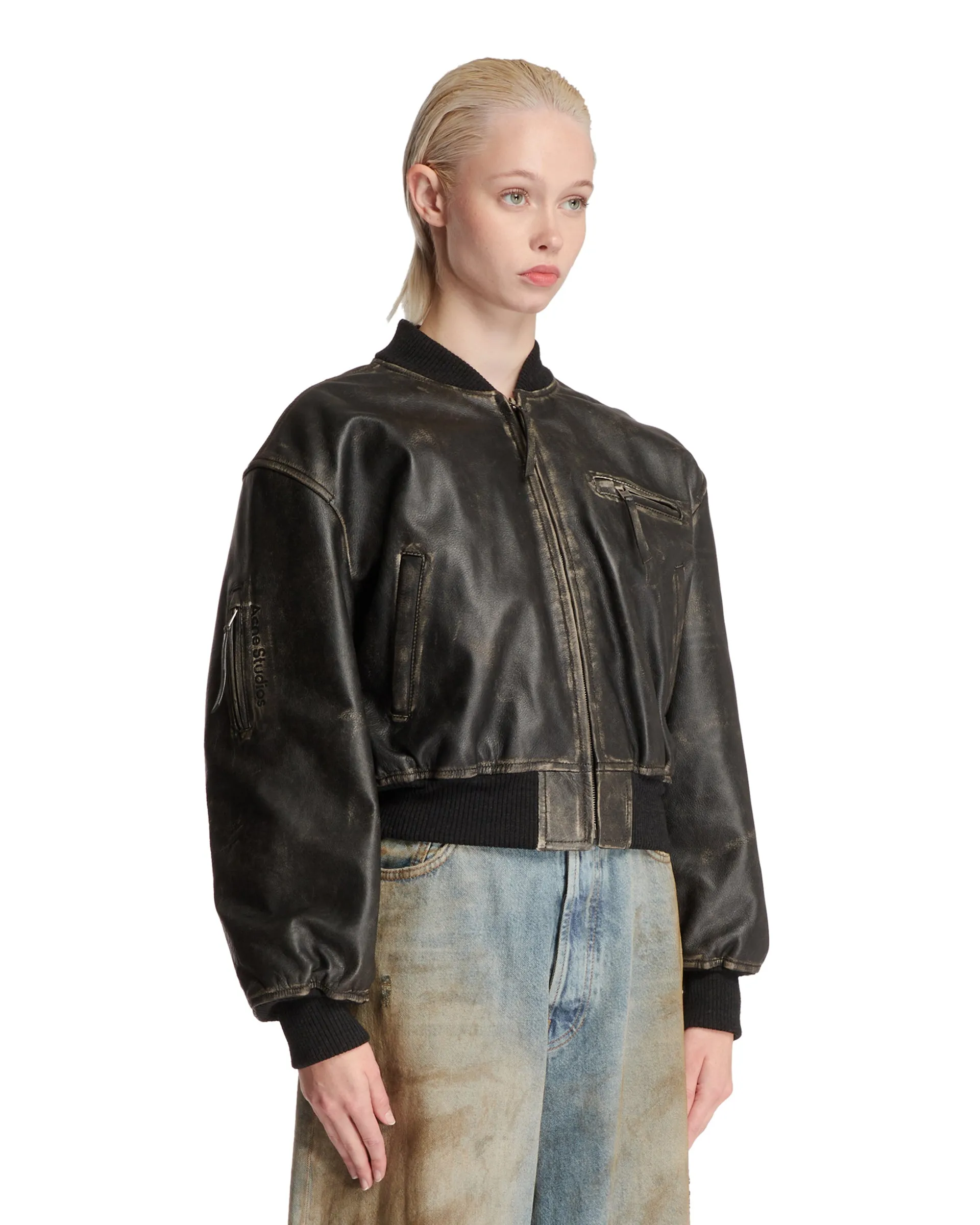 Giacca Bomber In Pelle Nera