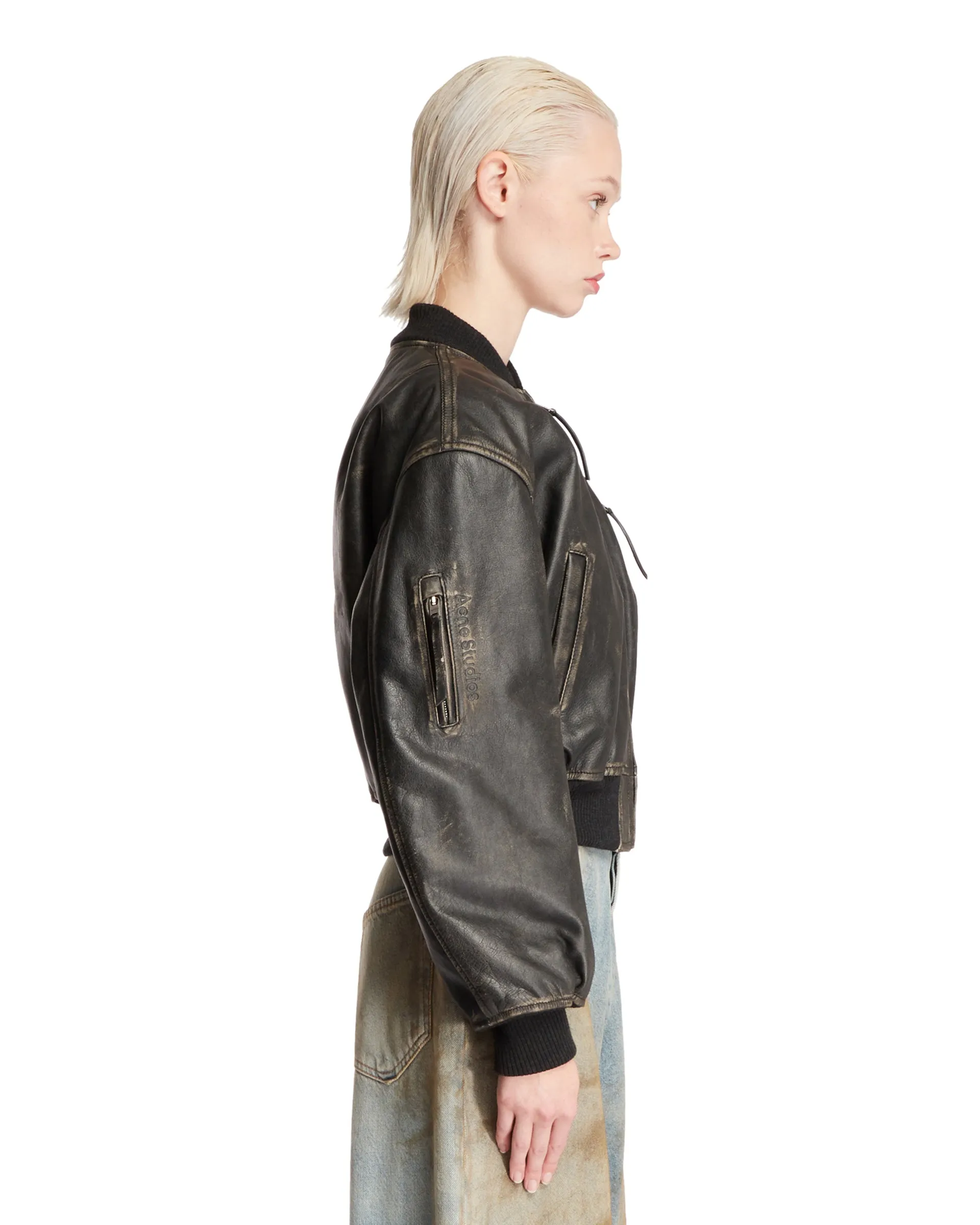 Giacca Bomber In Pelle Nera