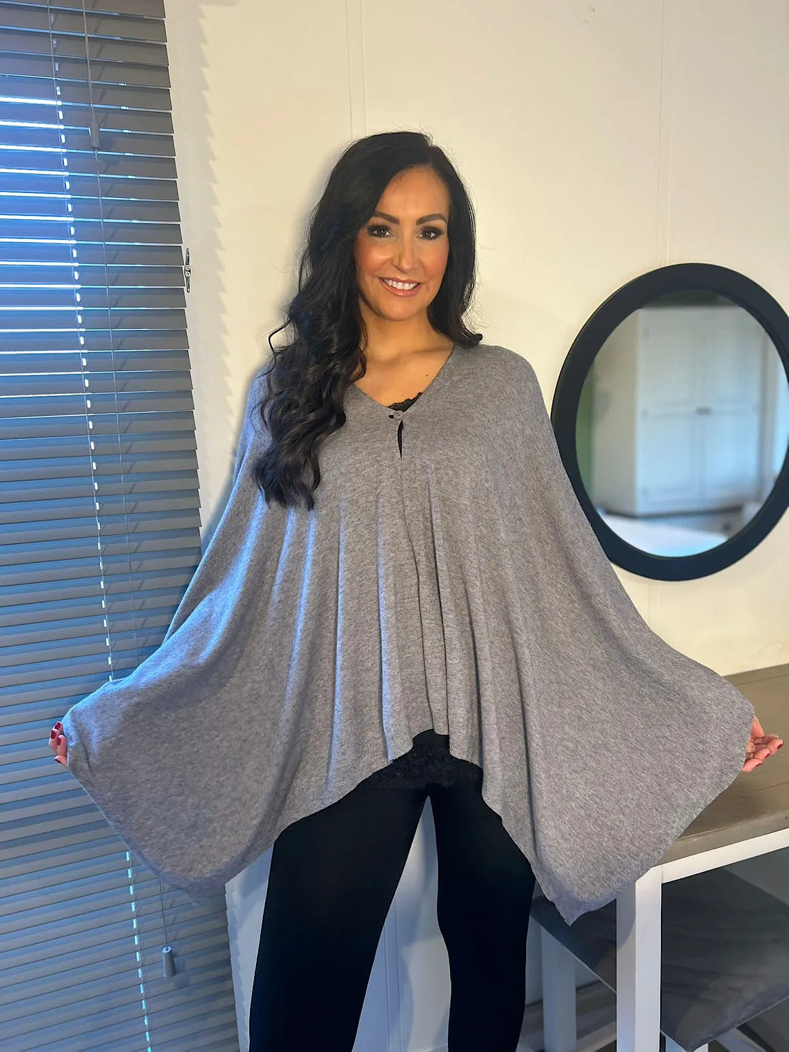 Grey Button Detail Cape Millie