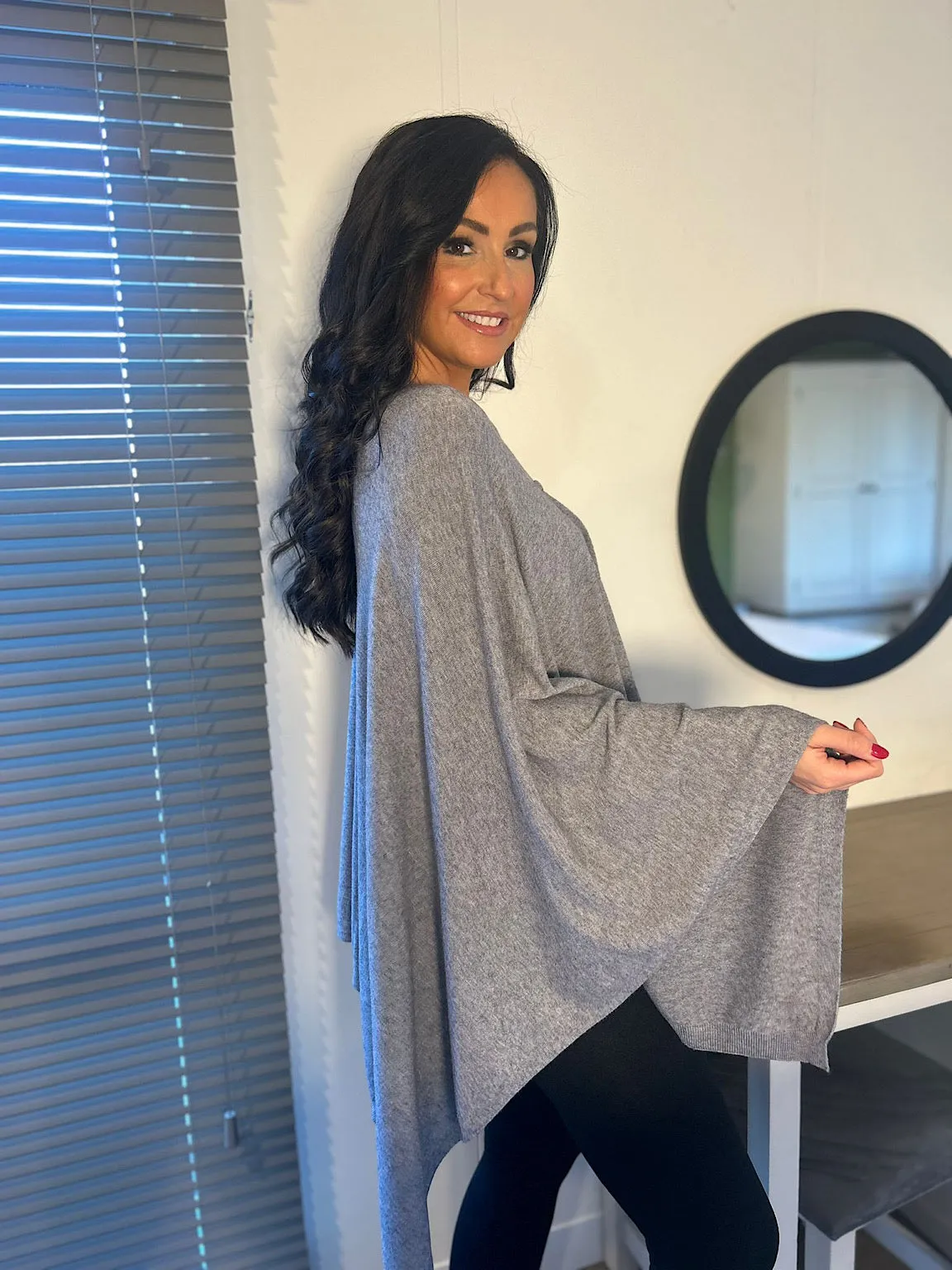 Grey Button Detail Cape Millie