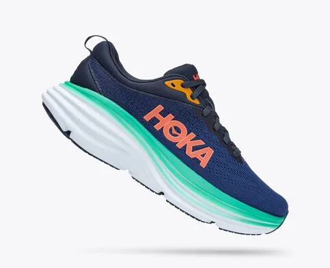 Hoka Womens Bondi 8 Athletic Shoes- Bellweather Blue/ Outer Space **Wide Width**