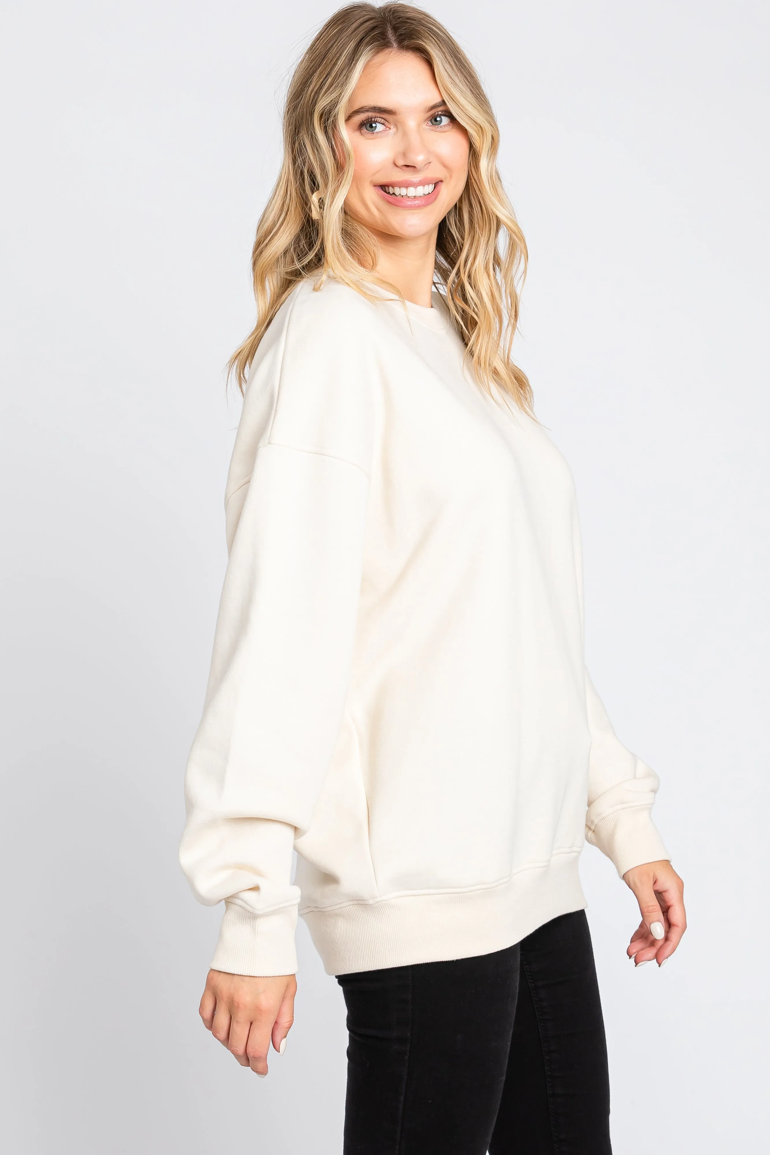 Ivory Soft Knit Fleece Lined Sweatshirt