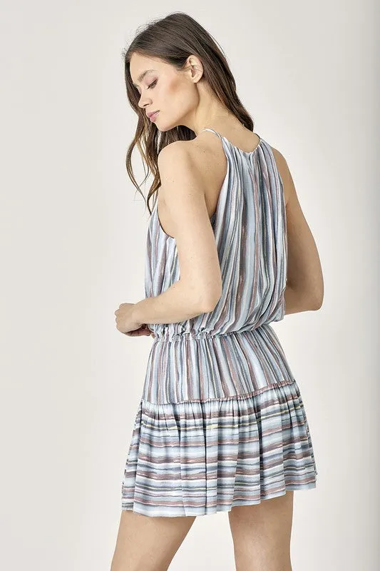 KEYHOLE NECK STRIPE PRINTED DRESS