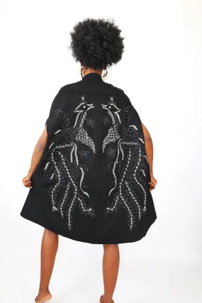 Live: 54 Black Wool Appliqué Vintage Cape