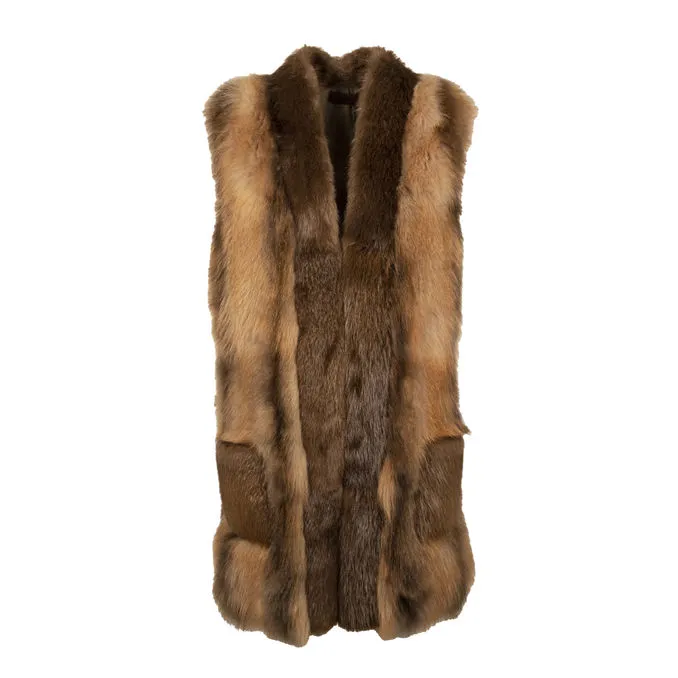 LONG FUR VEST Woman Camel