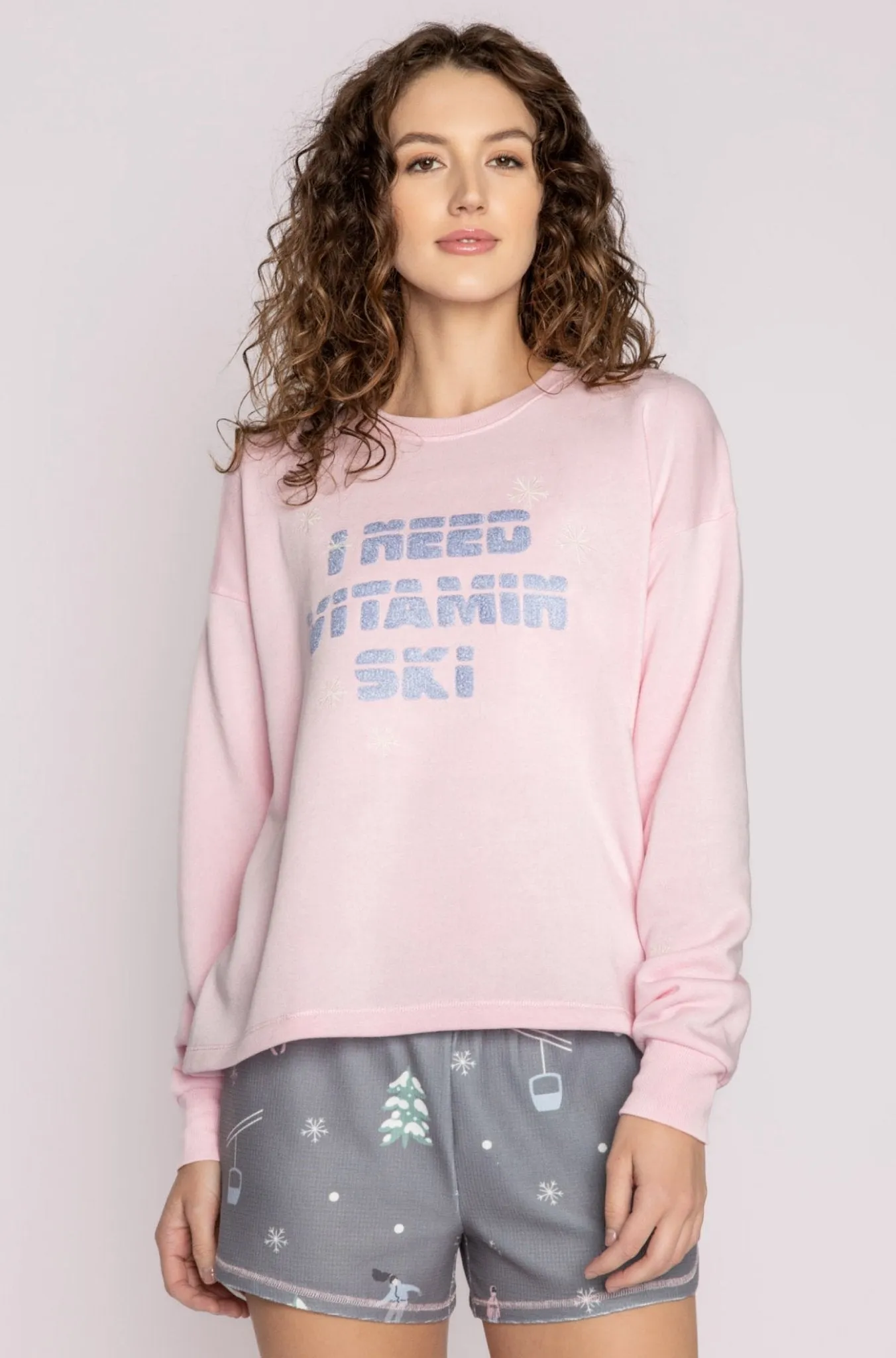 Long Sleeve Vintage Ski Top in Pastel Pink