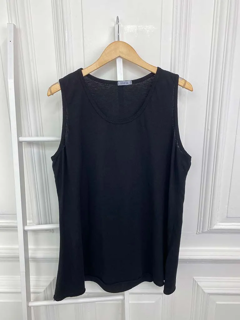 Loose Longline Vest Top - Black