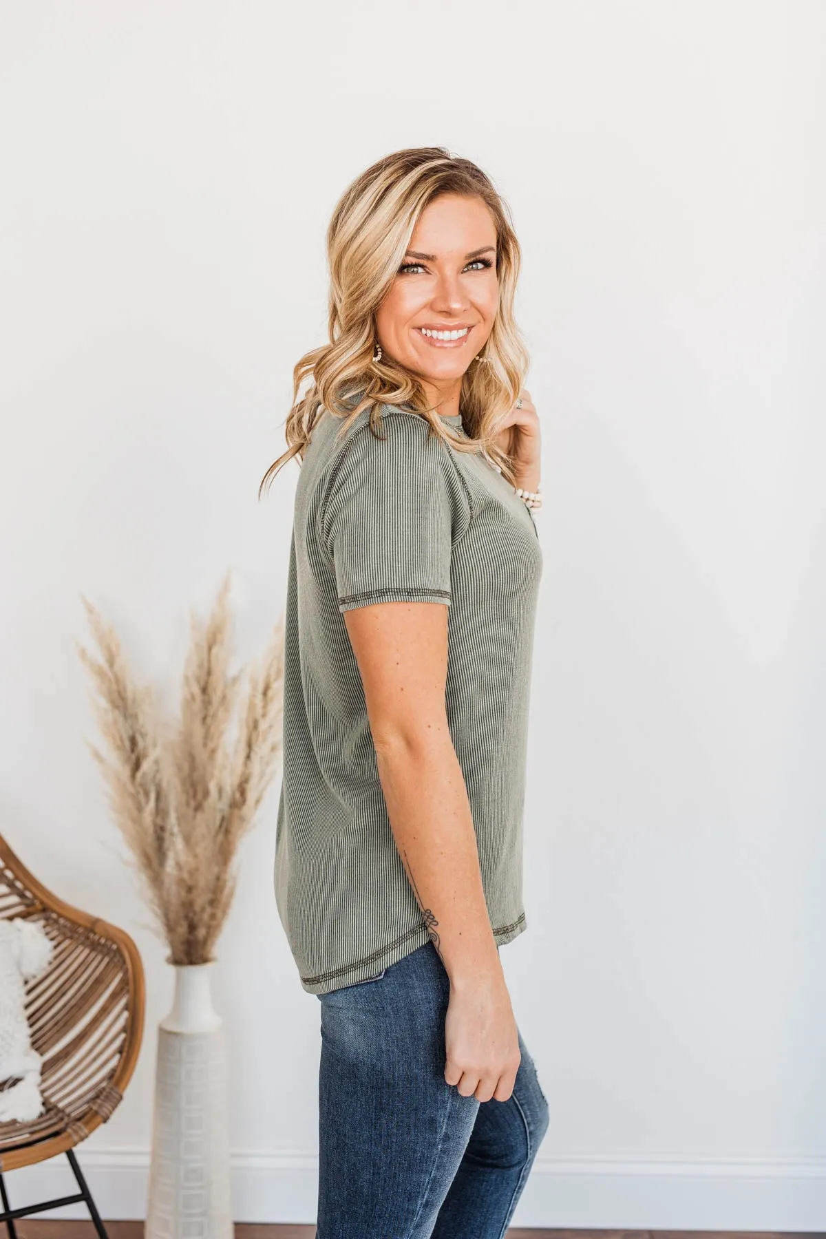 Making A Statement Ribbed Knit Top- Olive