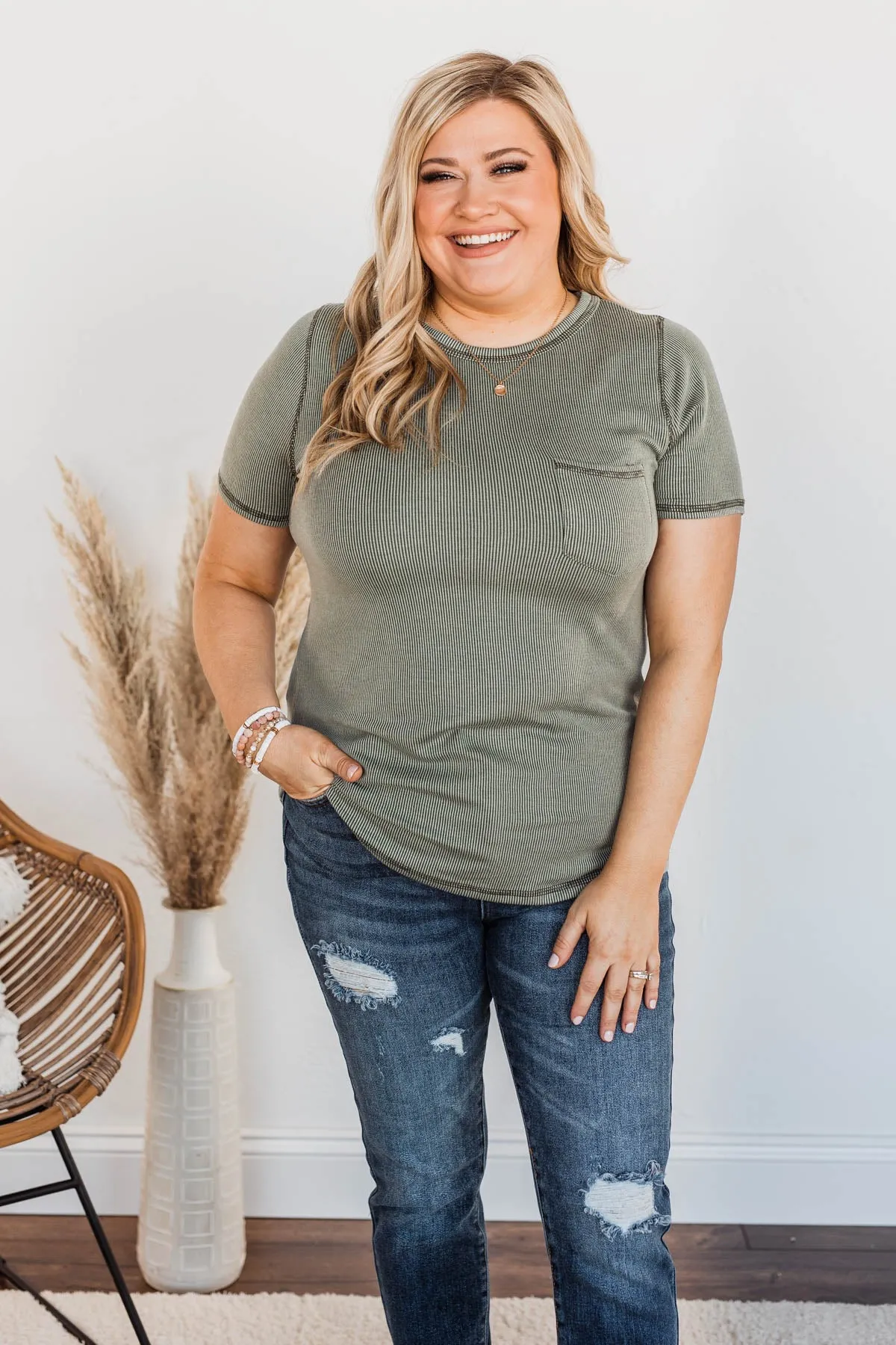 Making A Statement Ribbed Knit Top- Olive