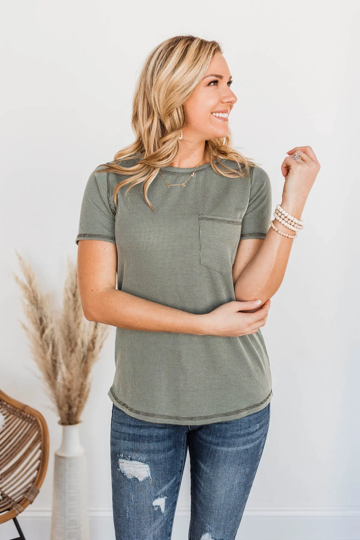 Making A Statement Ribbed Knit Top- Olive