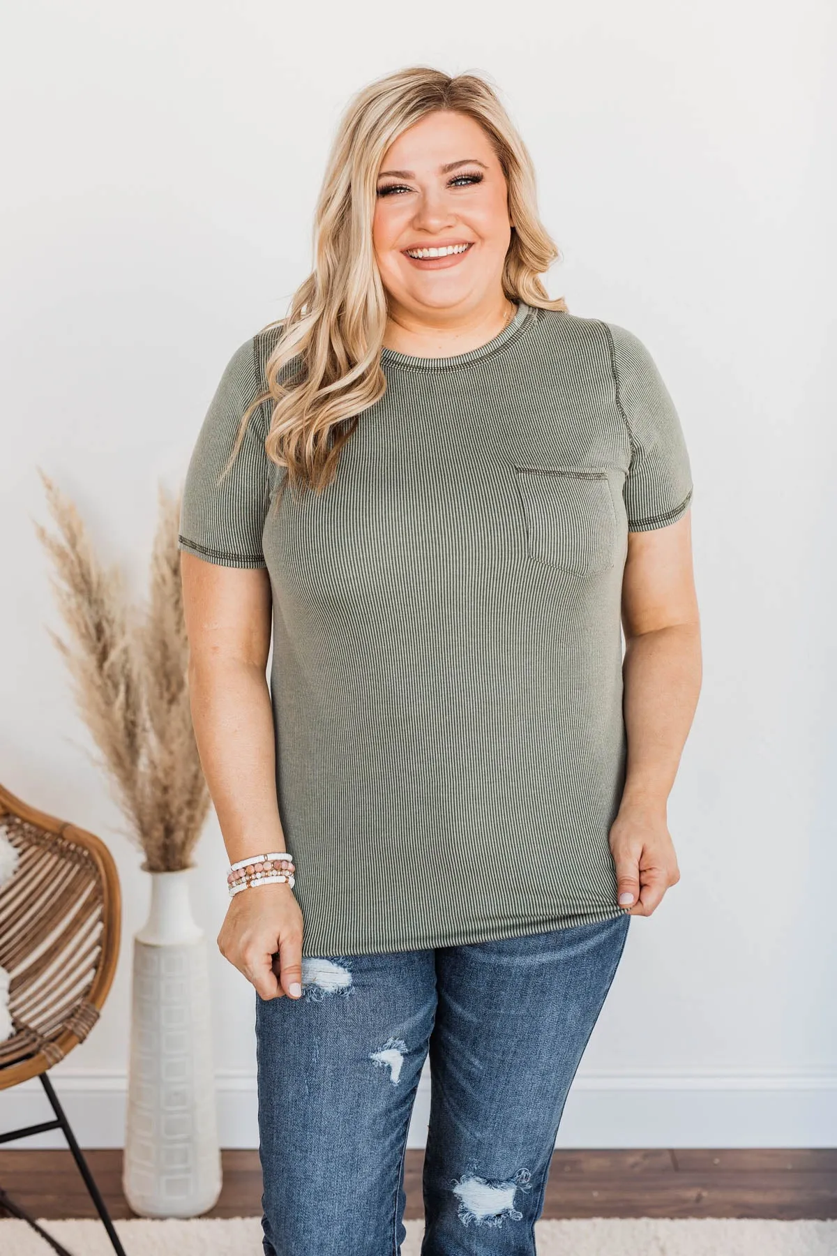 Making A Statement Ribbed Knit Top- Olive