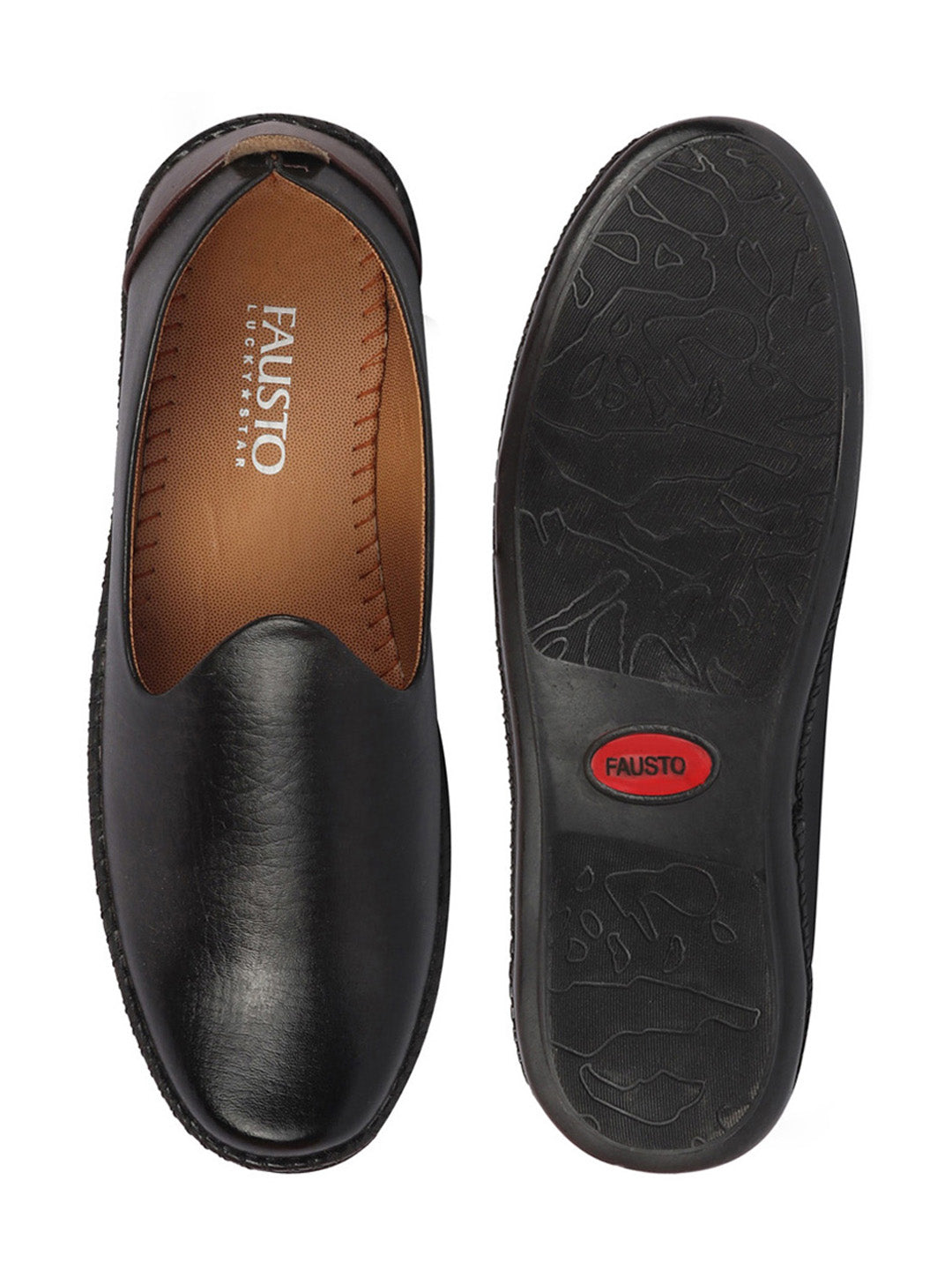 Men Black Ethnic Slip On Stylish Stitched Jutis