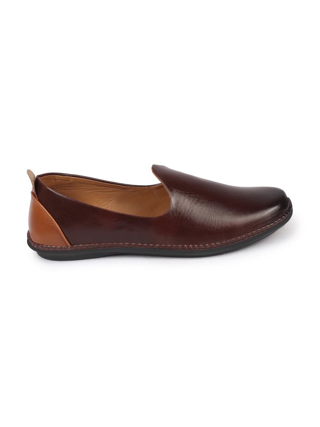 Men Brown Ethnic Slip On Stylish Stitched Jutis