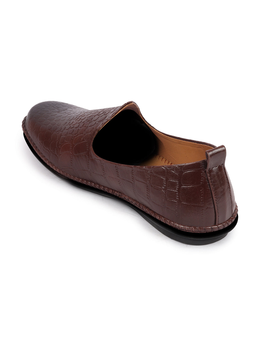 Men Brown Ethnic Slip On Trending Stitched Jutis