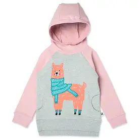 Minti Warm Llama Furry Hood - Grey Marle/Muted Pink