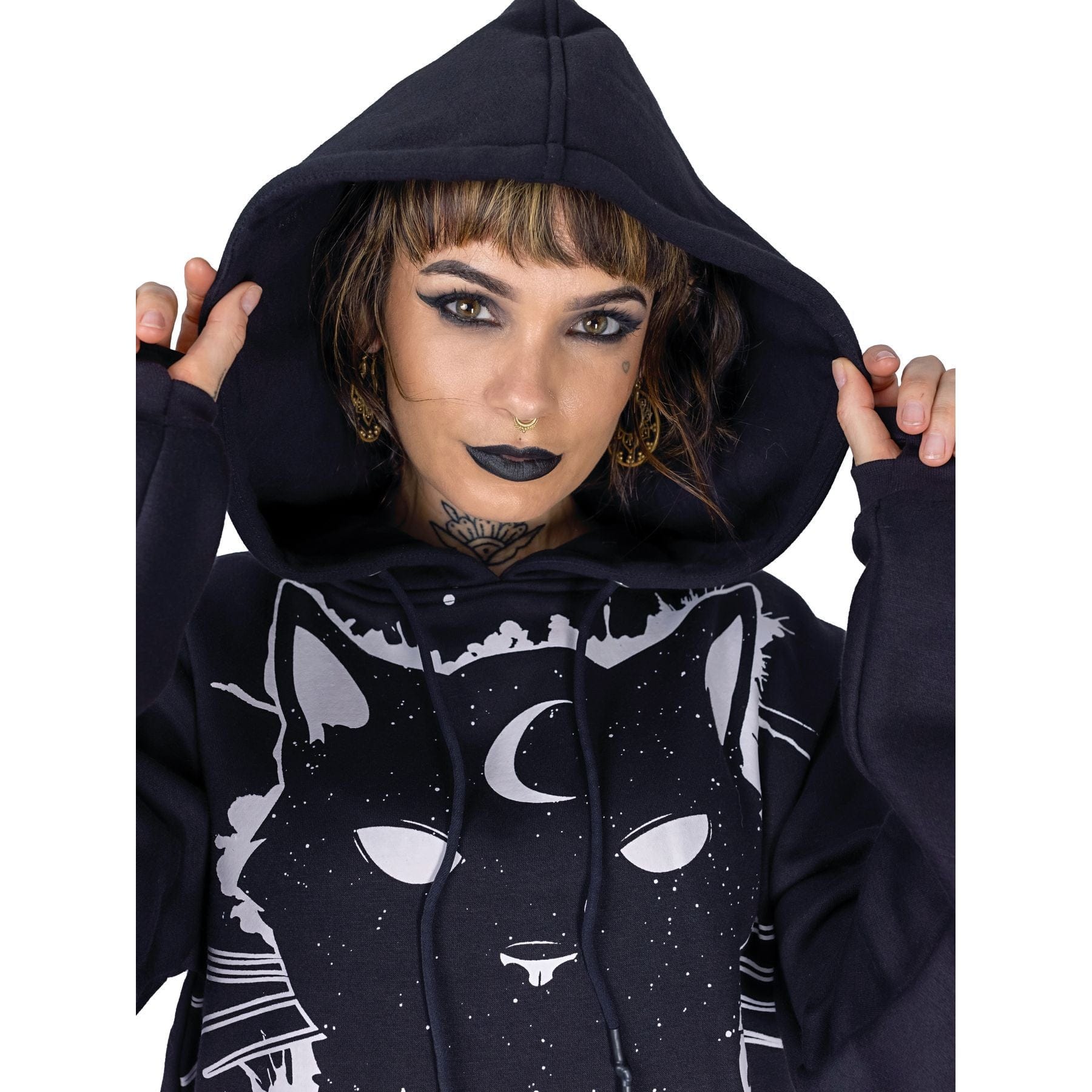 MOON KITTY HOOD - BLACK