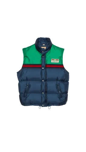 Nylon Satin Padded Vest - Blue/Green