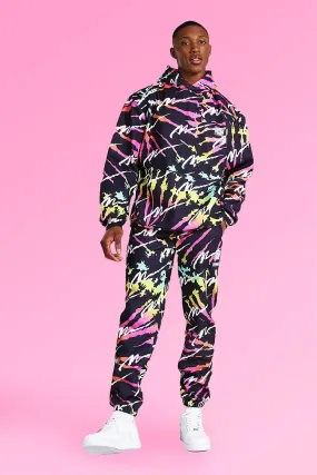 Oversized All Over Man Tie Dye Hood Tracksuit | boohooMAN UK