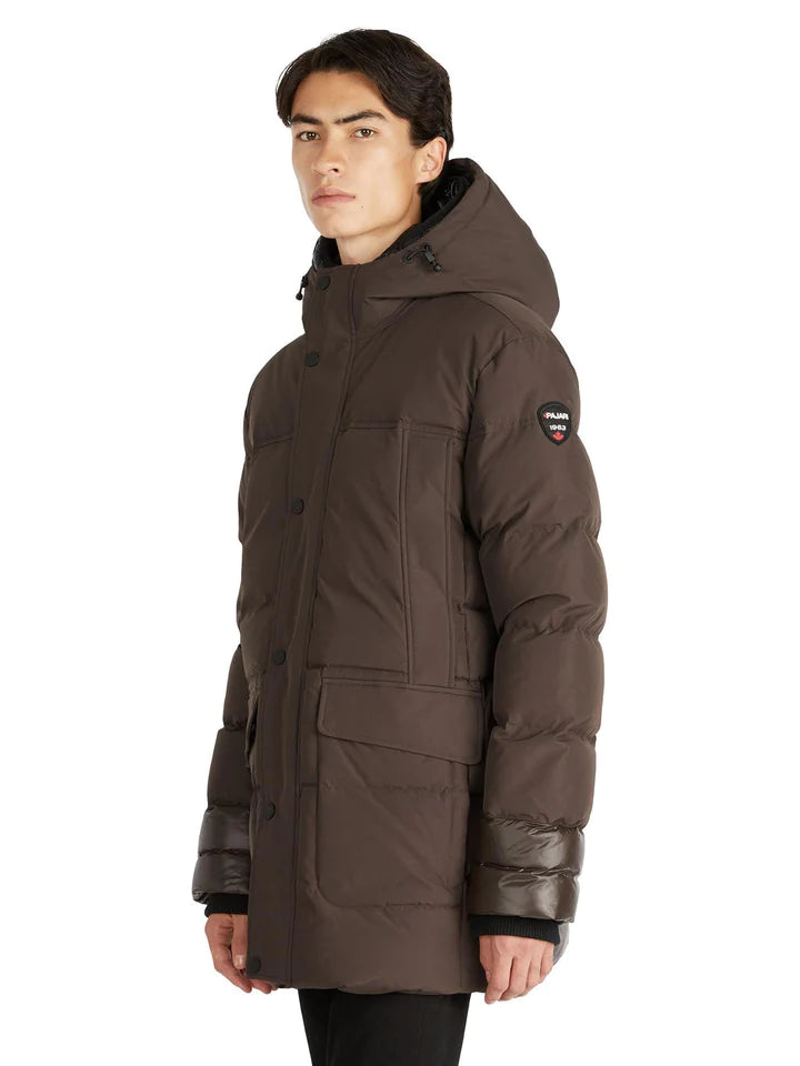 Pajar Mens Alcott Quilted Mixed-Media Parka with Det Inner Hood - DARK OAK