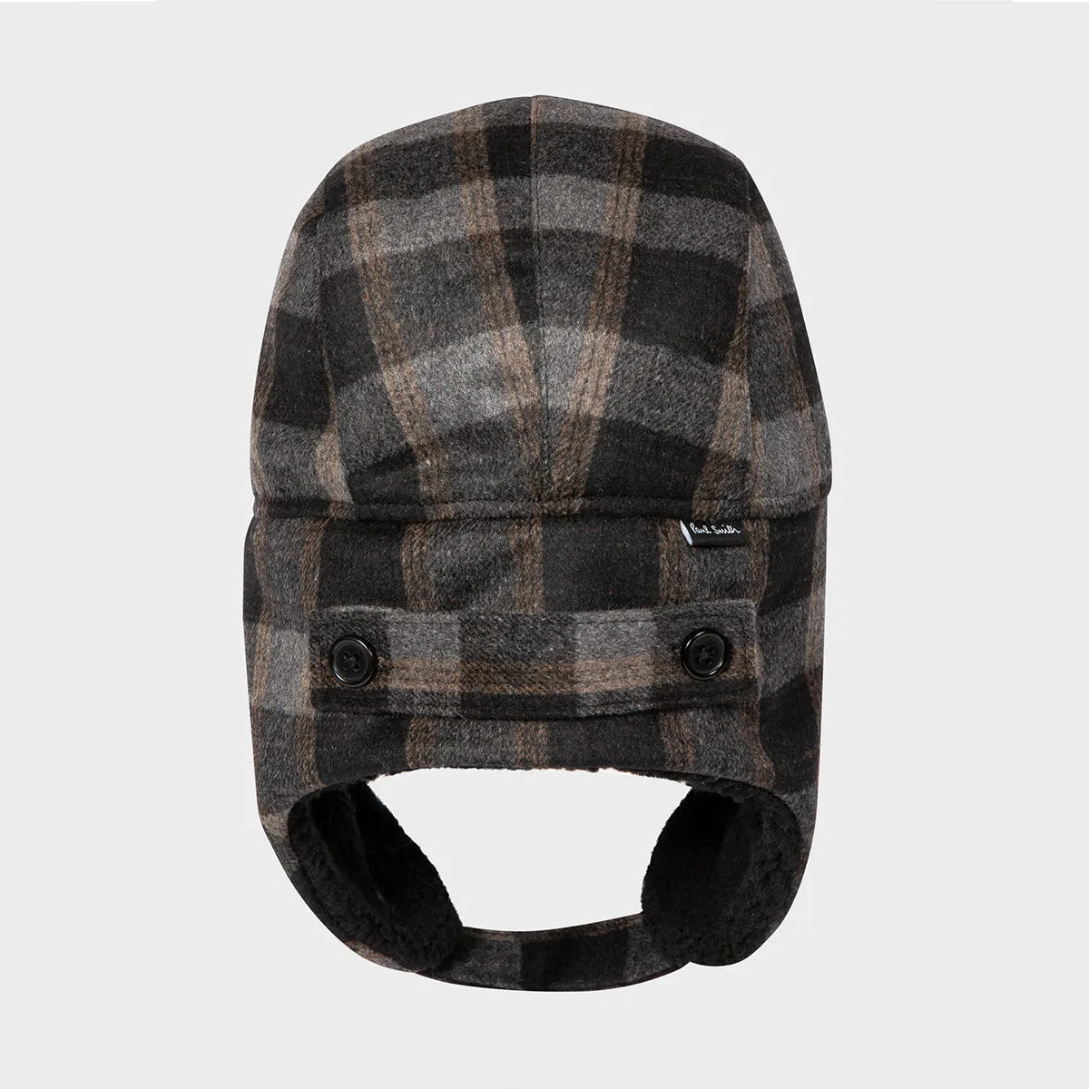 Paul Smith - Men's Grey Check Wool Trapper Hat in Slate