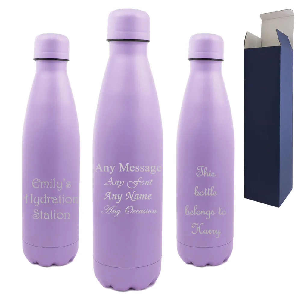 Personalised Engraved Purple 500ml Thermal Bottle, Personalise with Any Message or Name