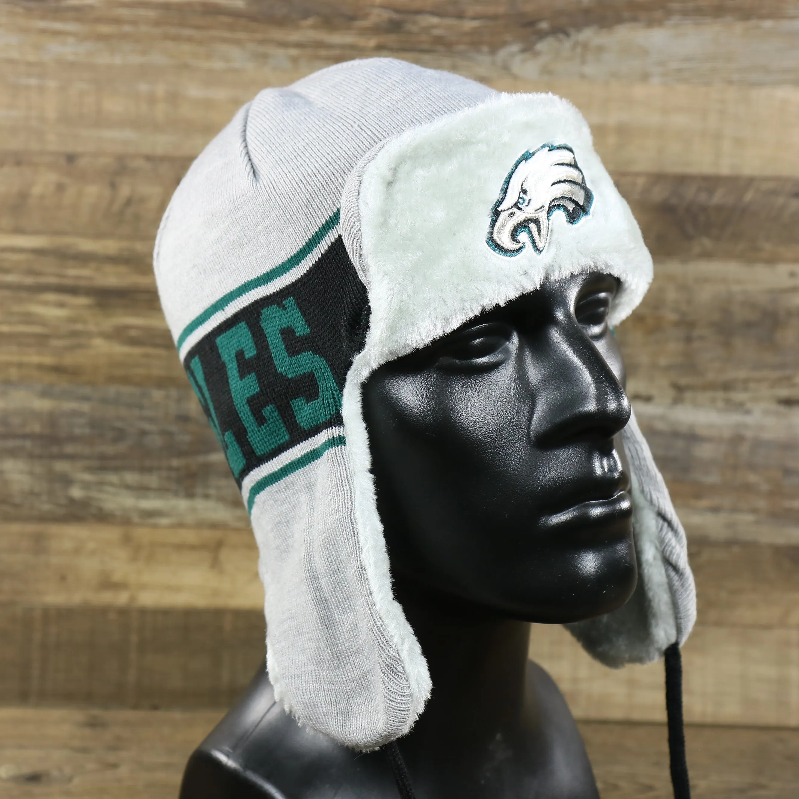 Philadelphia Eagles Logo Wrapped Around Wordmark Trapper Hat | Gray Ushanka Hat