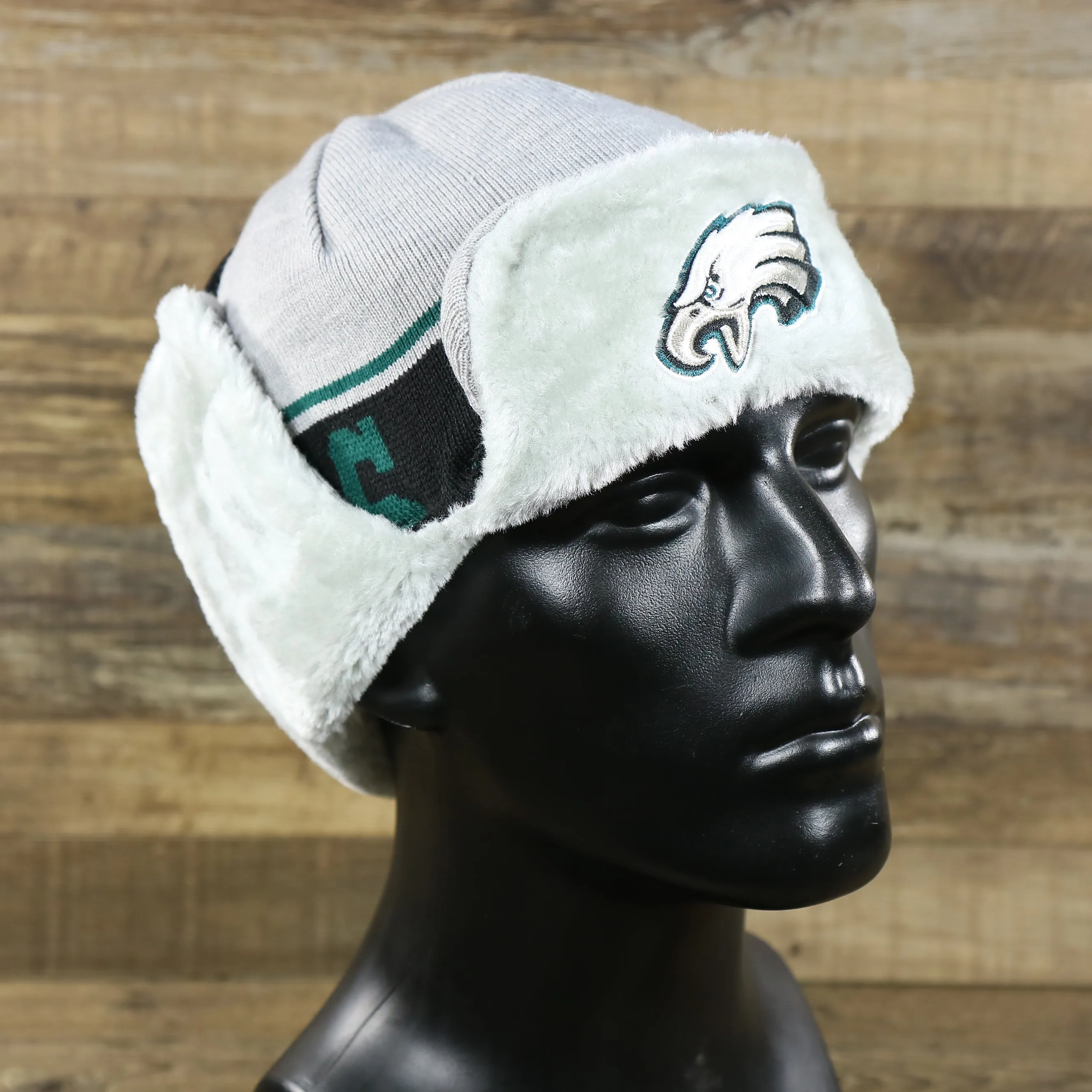 Philadelphia Eagles Logo Wrapped Around Wordmark Trapper Hat | Gray Ushanka Hat