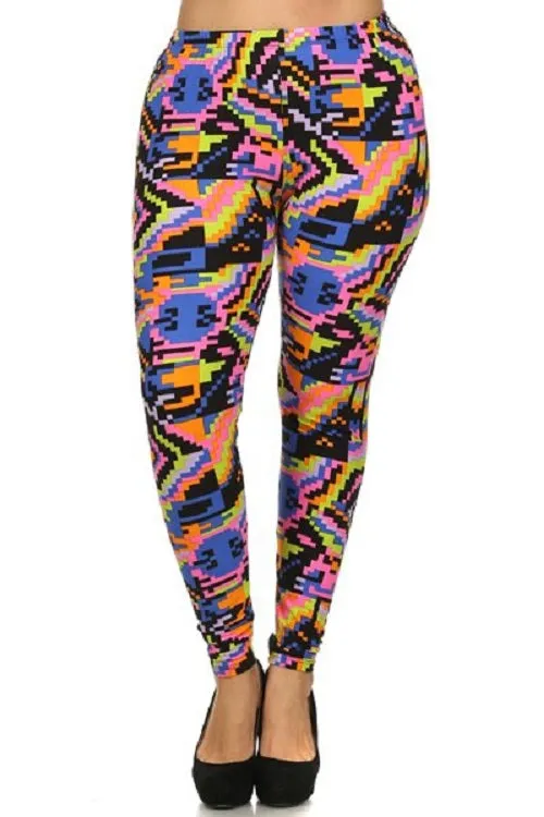 Plus Size Tribal Print High Waist Lined Leggings