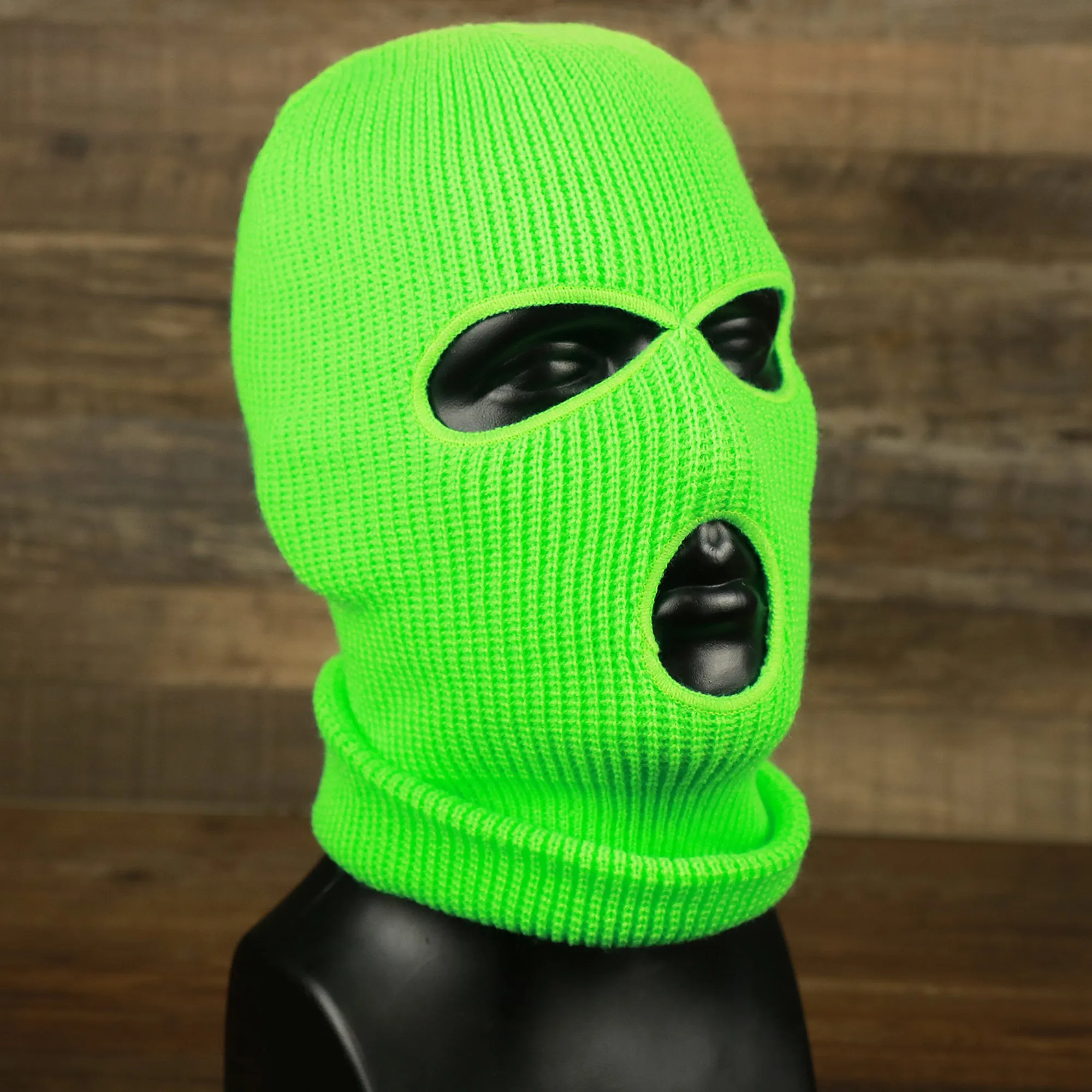 Safety Green Snug Fit Three Hole Balaclava | Neon Green Knit Ski Mask