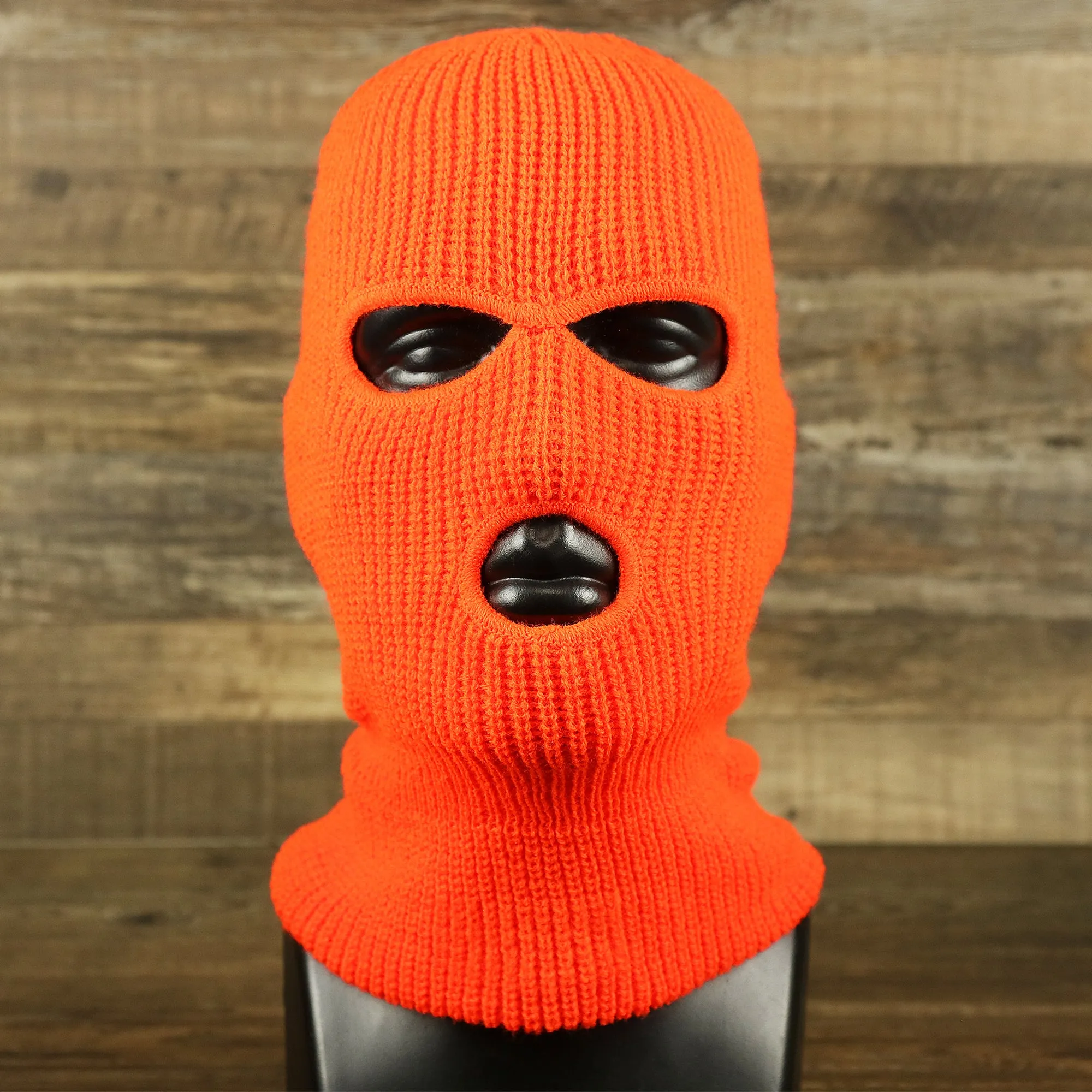 Safety Orange Snug Fit Three Hole Balaclava | Neon Orange Knit Ski Mask