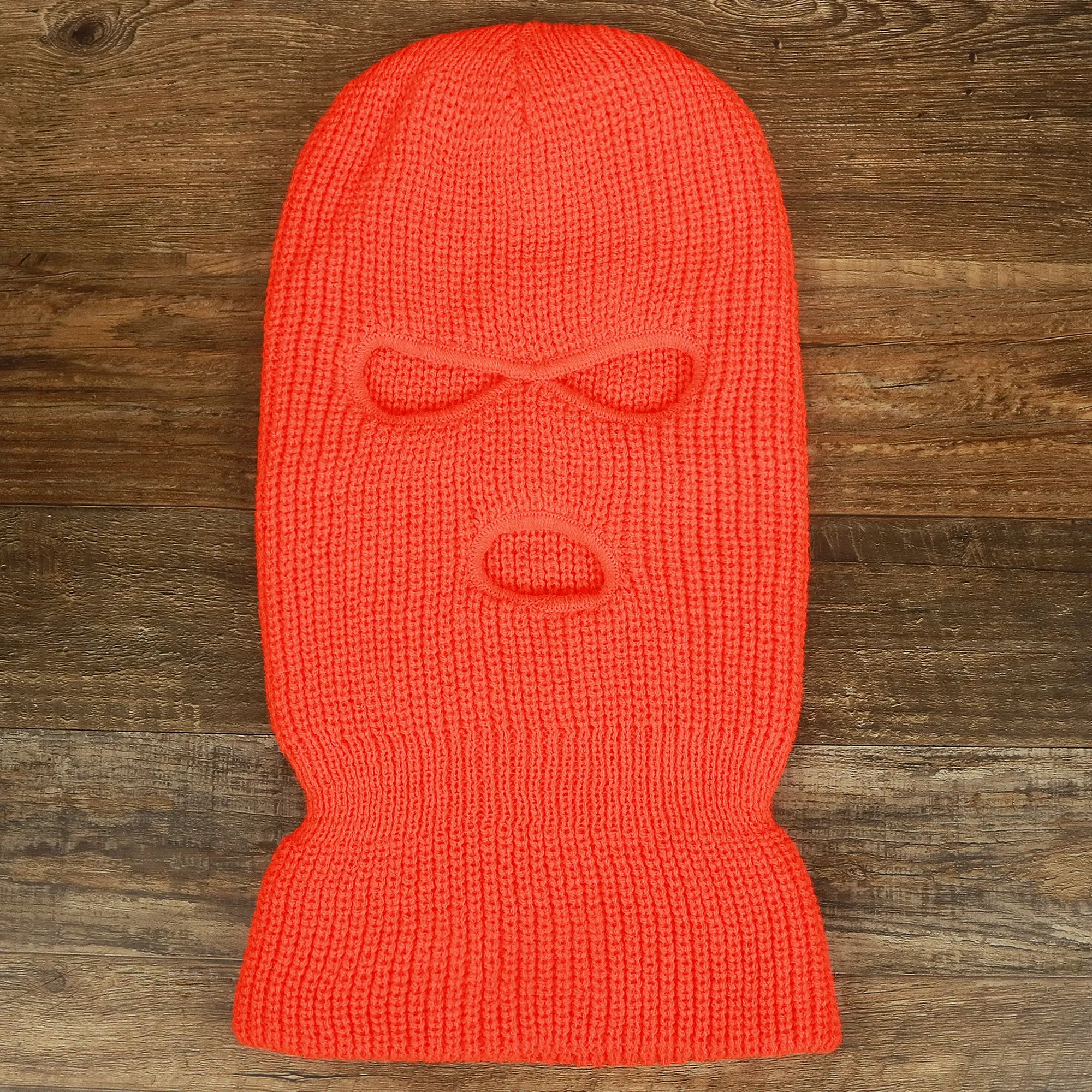 Safety Orange Snug Fit Three Hole Balaclava | Neon Orange Knit Ski Mask