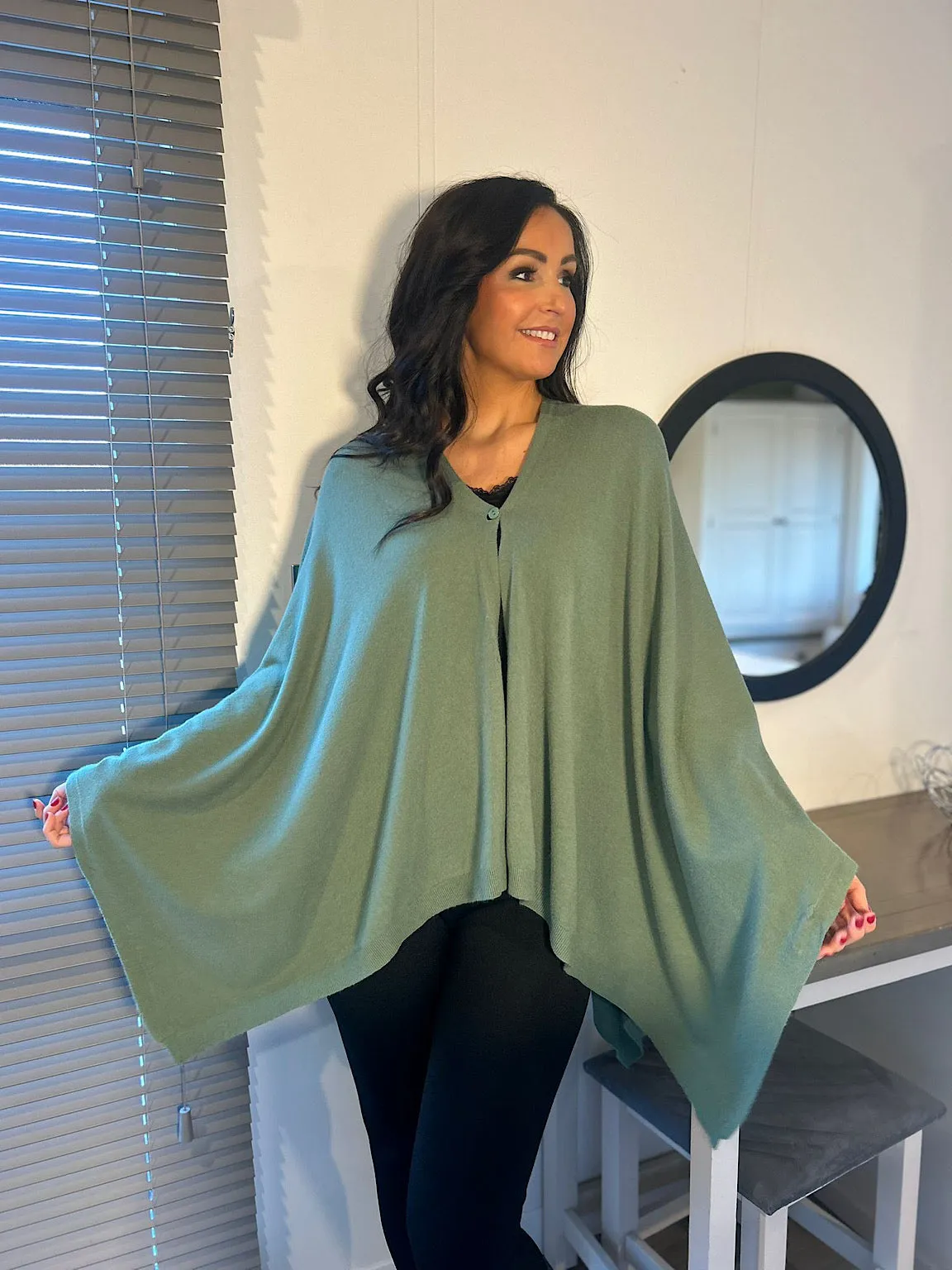 Sage Button Detail Cape Millie