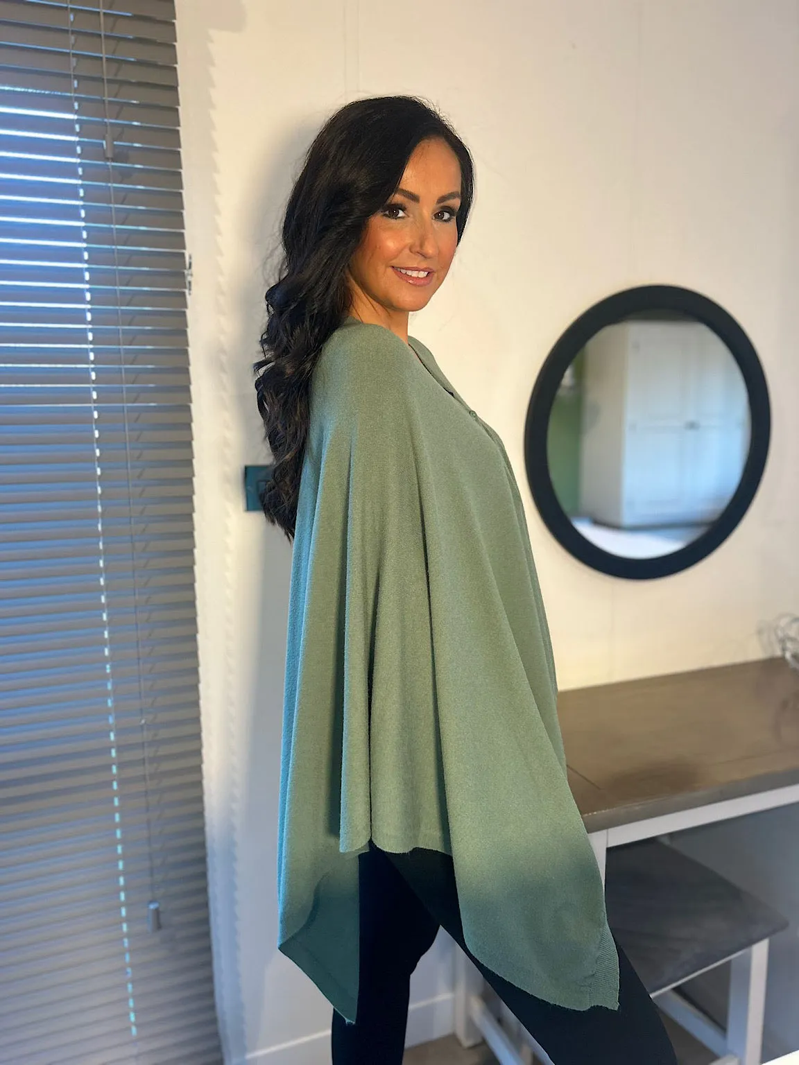 Sage Button Detail Cape Millie