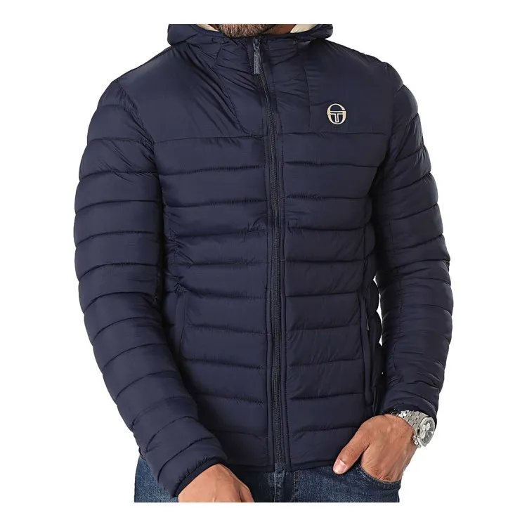 Sergio Tacchini 40410 Vessen Jacket LS Bomber Uomo Imbottito con Cappuccio Blu