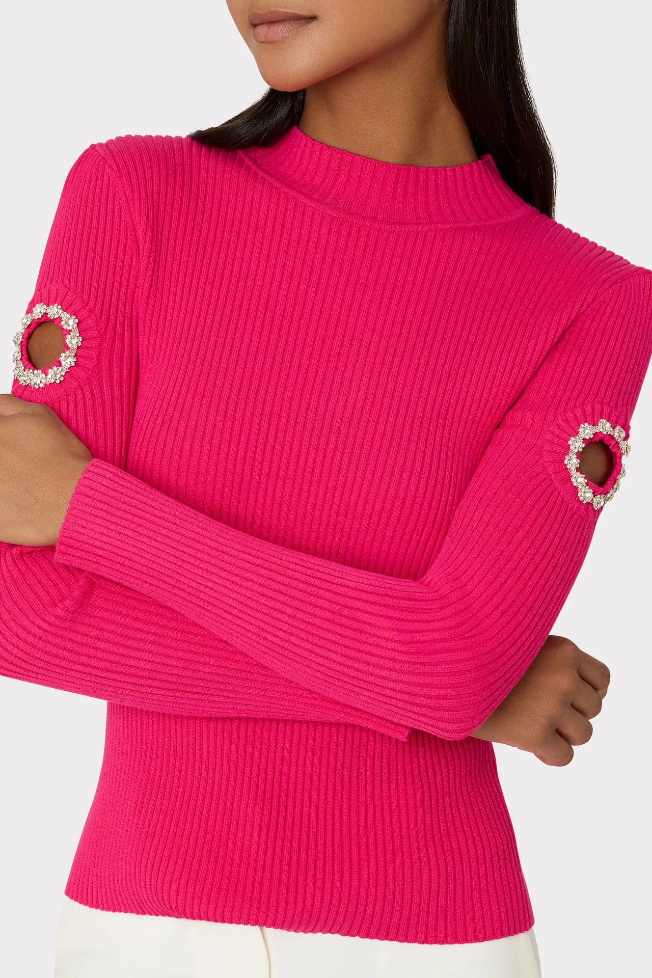 Shoulder Cut Out Knit Mock Neck