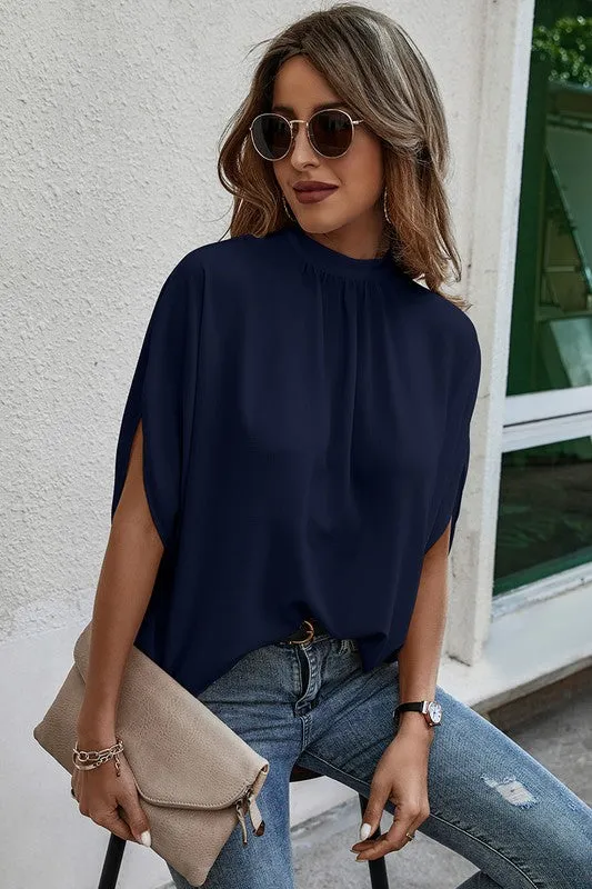 Solid Cape Short Sleeve Loose Top