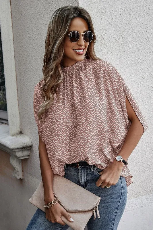 Solid Cape Short Sleeve Loose Top