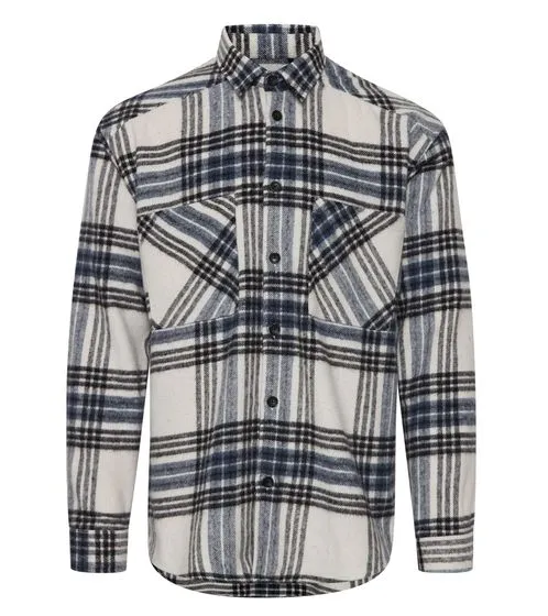 !SOLID Chandler men s flannel shirt sustainable checked jacket shirt 21107060 184220 off-white/black/blue