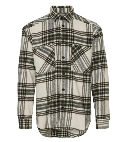 !SOLID Chandler men s flannel shirt sustainable checked jacket shirt 21107060 190309 off-white/black/green