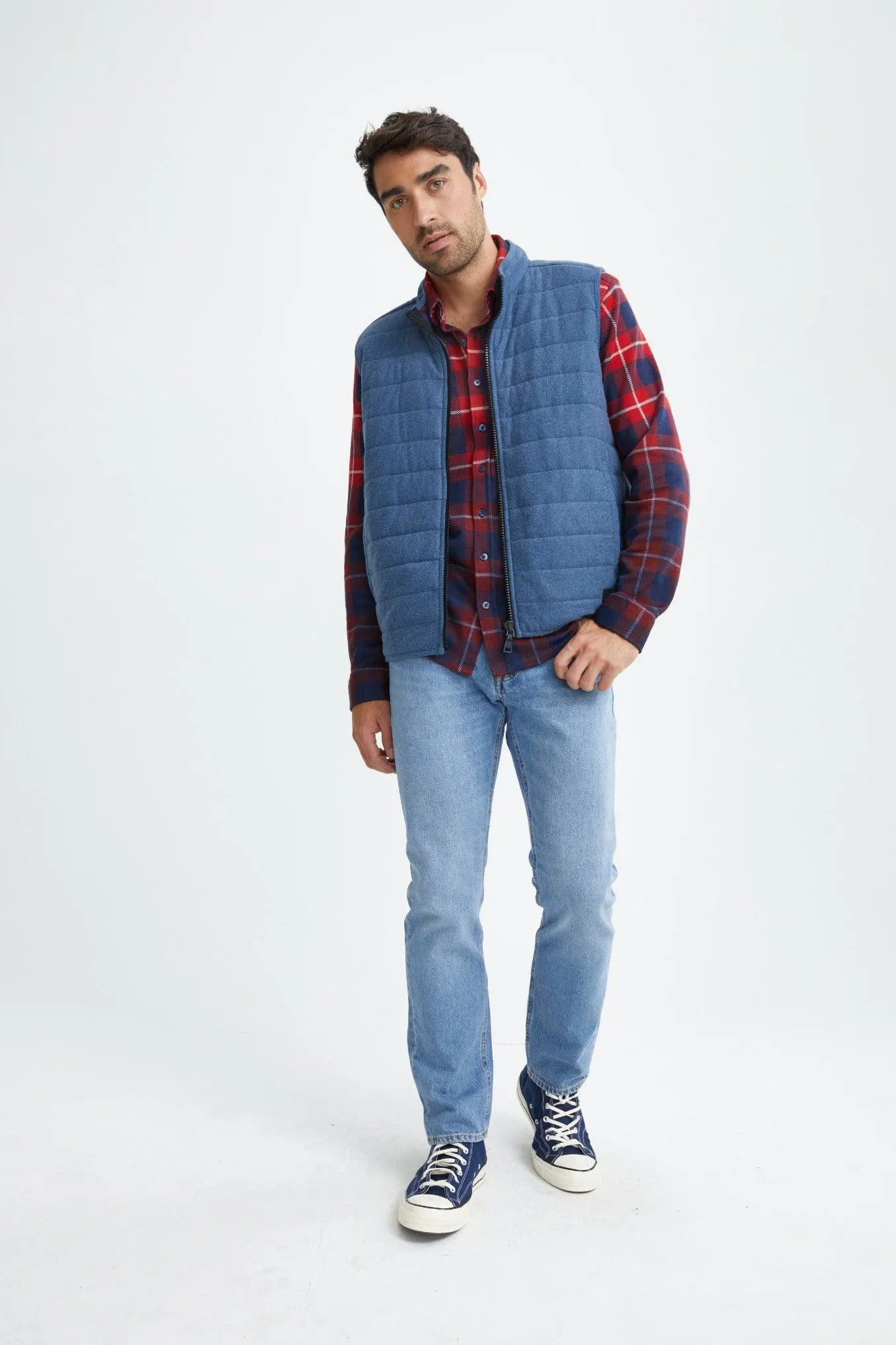 Stone Rose Jersey Fleece Knit Puffer Vest In Blue Denim