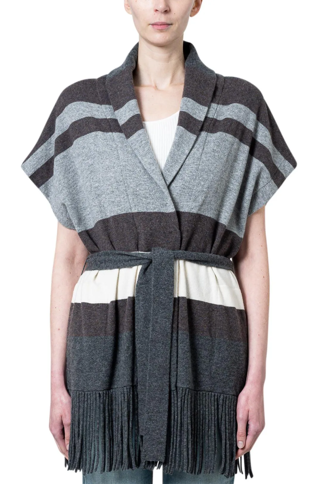 Striped Cashmere Belted Vest