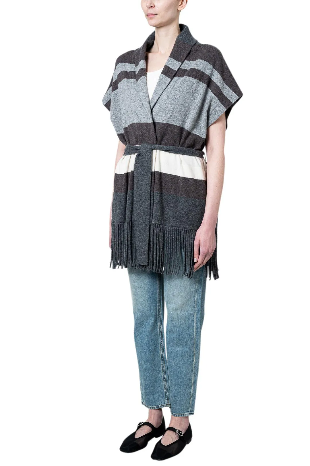 Striped Cashmere Belted Vest