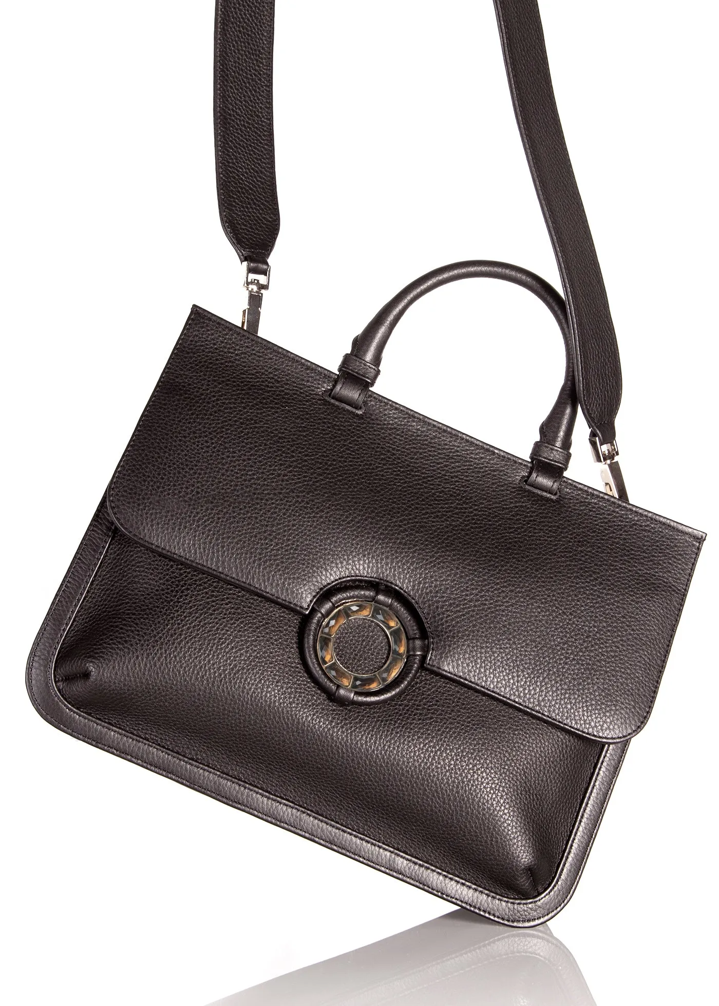 Sydney Convertible Satchel - Dark Brown Leather, Topaz Grommet