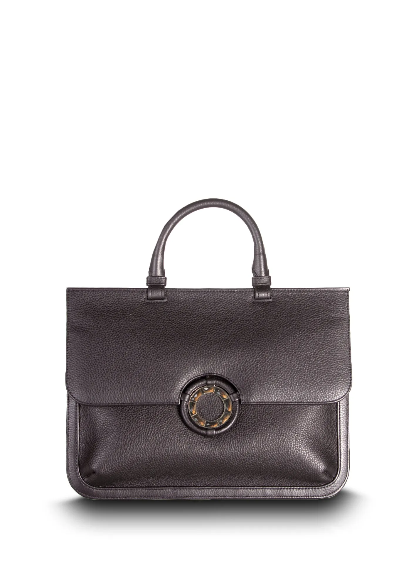 Sydney Convertible Satchel - Dark Brown Leather, Topaz Grommet