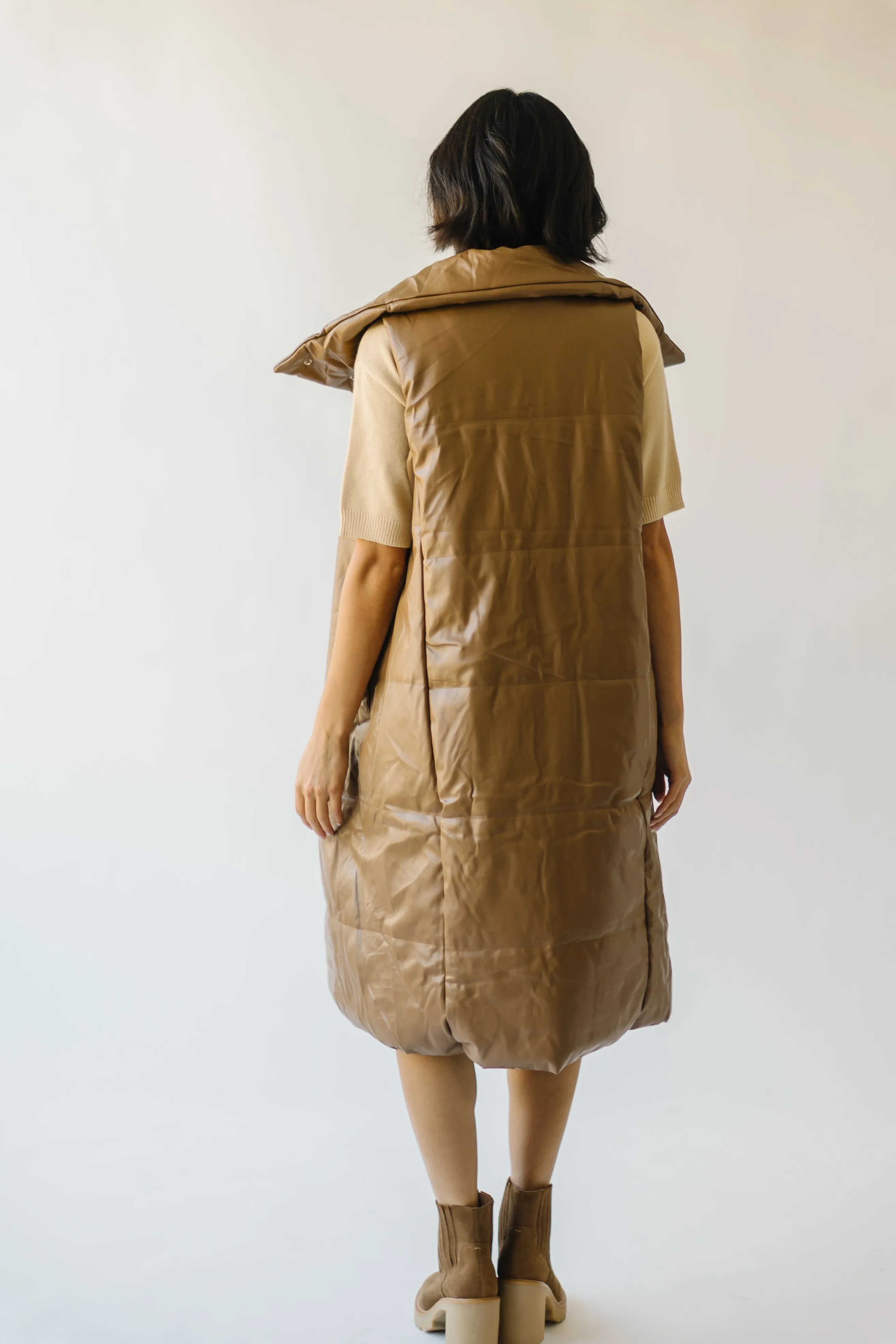 The Hanni Pleather Puffer Vest in Brown