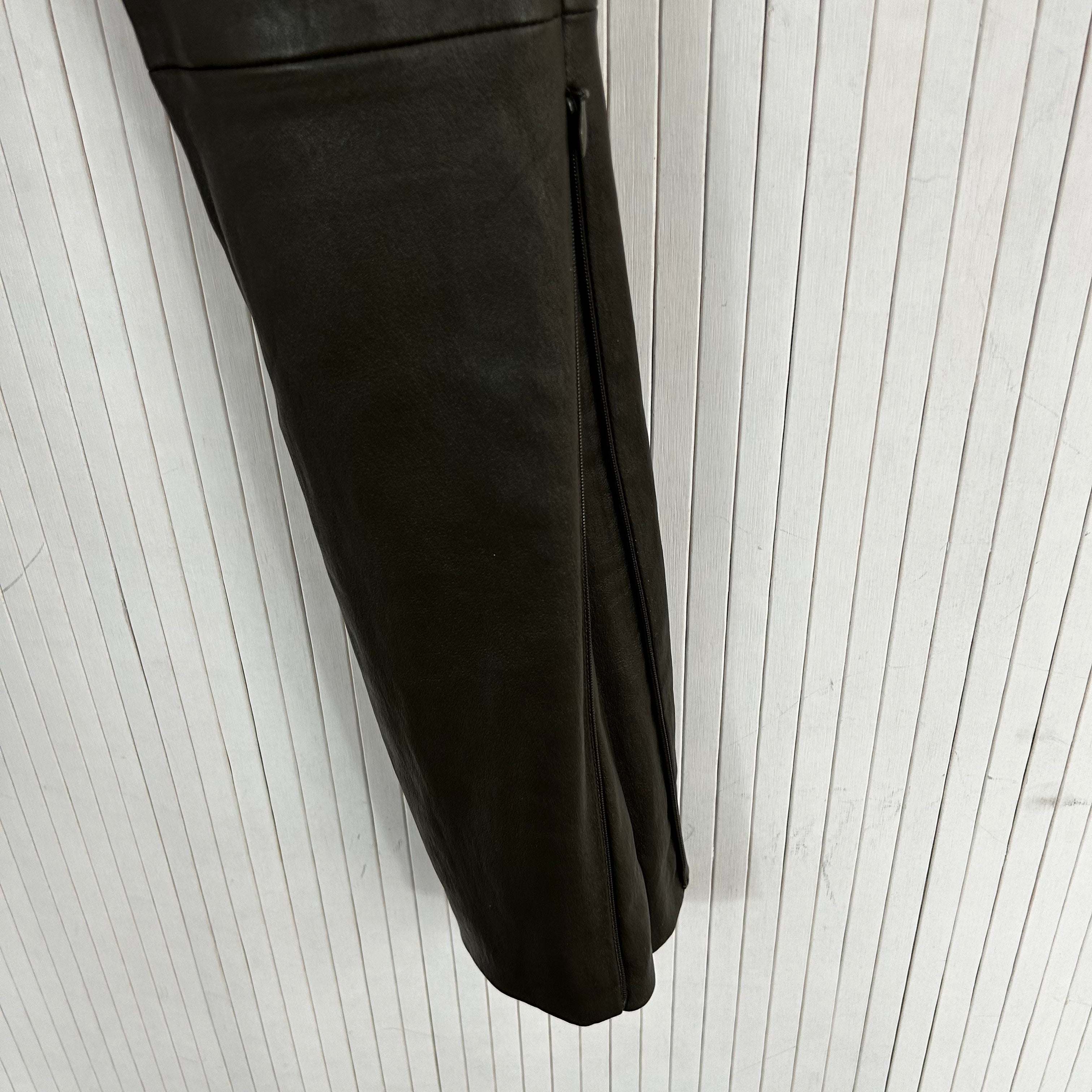 The Row Brand New 1800 Olive Lambskin Silk-Lined Leggings XS