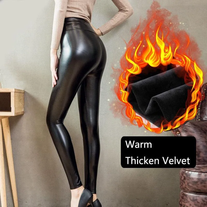 Thickened Warm High-Waist PU Leather Leggings